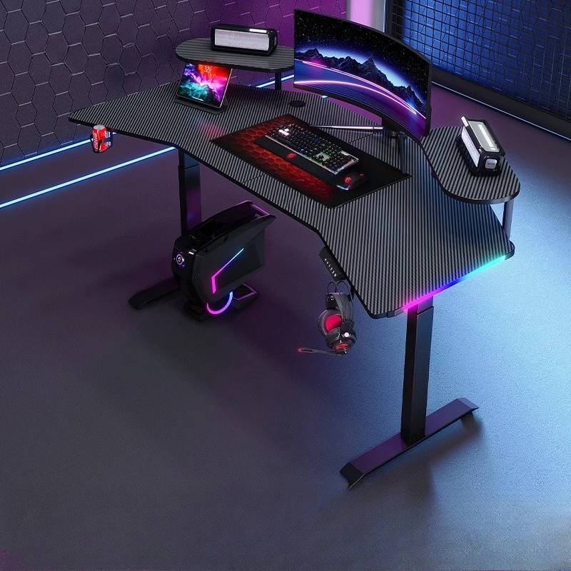 Carbon fiber RGB lifting gaming table desktop desk cross-border foreign trade live streaming host game computer desk