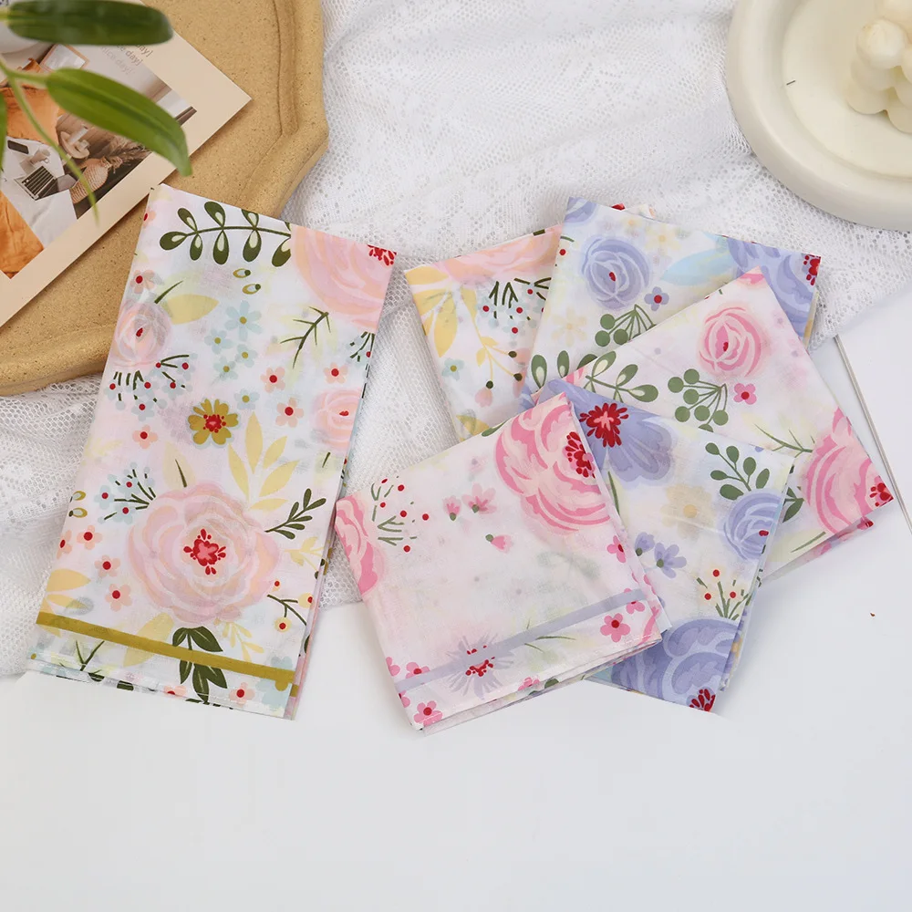 43cm Vintage Cotton Handkerchief, Single Side Printed Soft Absorbent Pocket Towel for Women Sweat Wiping Daily Use