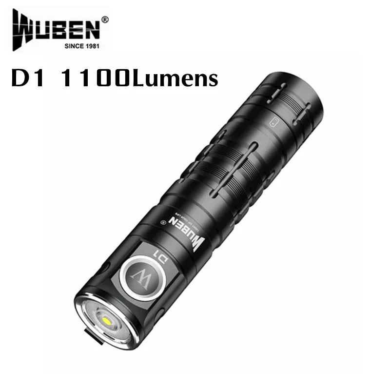 

WUBEN D1 Compact Rechargeable Flashlight EDC 1100Lumen 6 Light Modes Waterproof Tactical Torch with Magnetic Tail for Camping