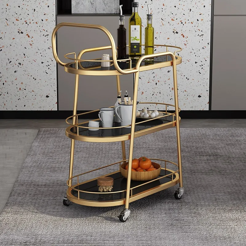 3-Tier Modern Brass Gold Metal Rolling Bar Cart Trolley 4-Wheel Serving Hotel Bathroom School Workshop