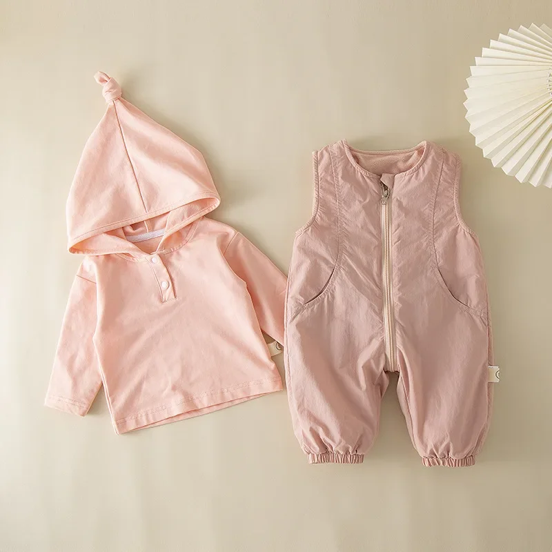 2Pcs Set Infant Toddlers Baby Girls Outfit Long Sleeve Top Over Hoodies Suspenders Romper Spring Autumn Outwear Clothing