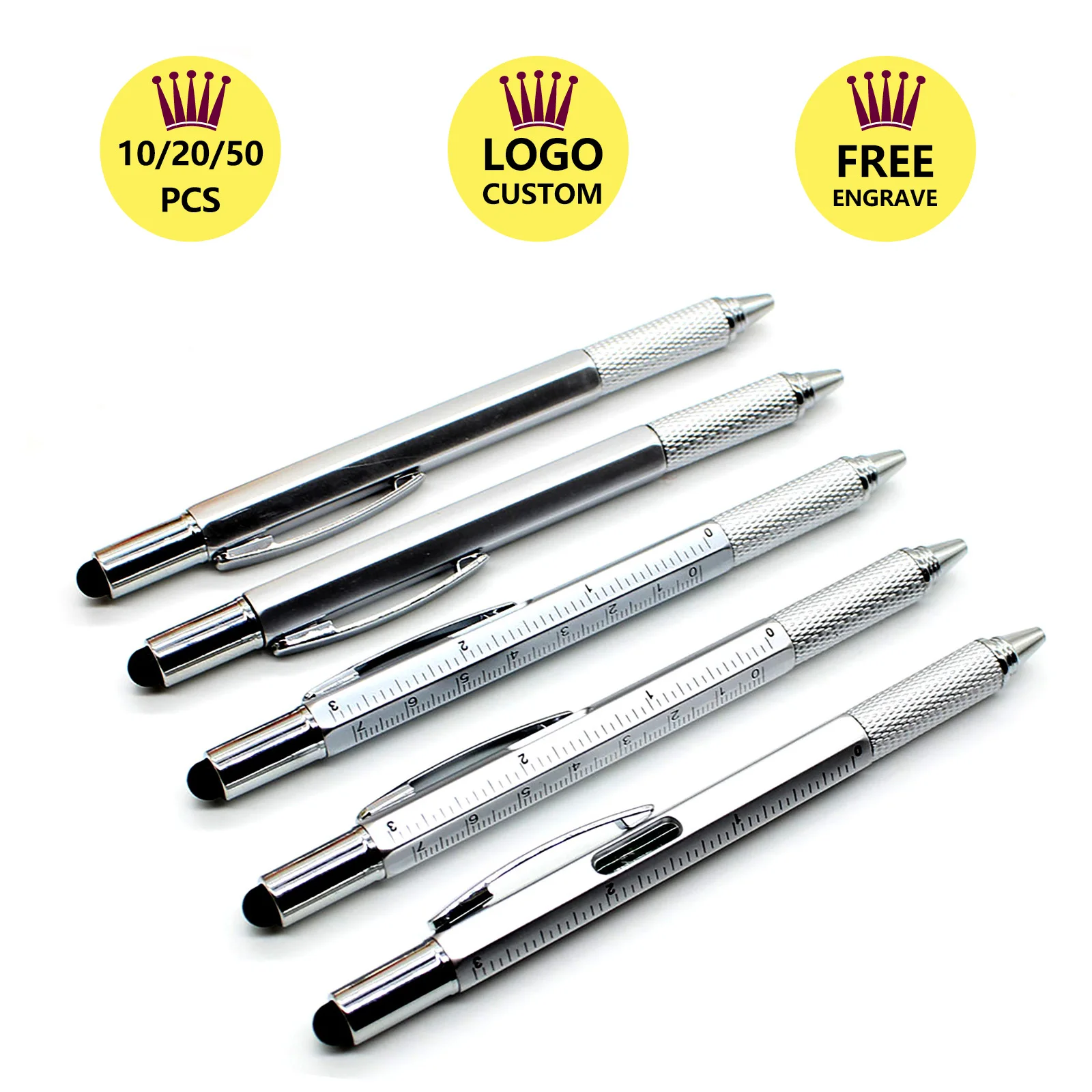 Lot Customize Multi Function ball Pen Tool 6 in 1 Multi Purpose Stylus pen Gift Gadget Screwdriver Lever Metric Graduation Ruler