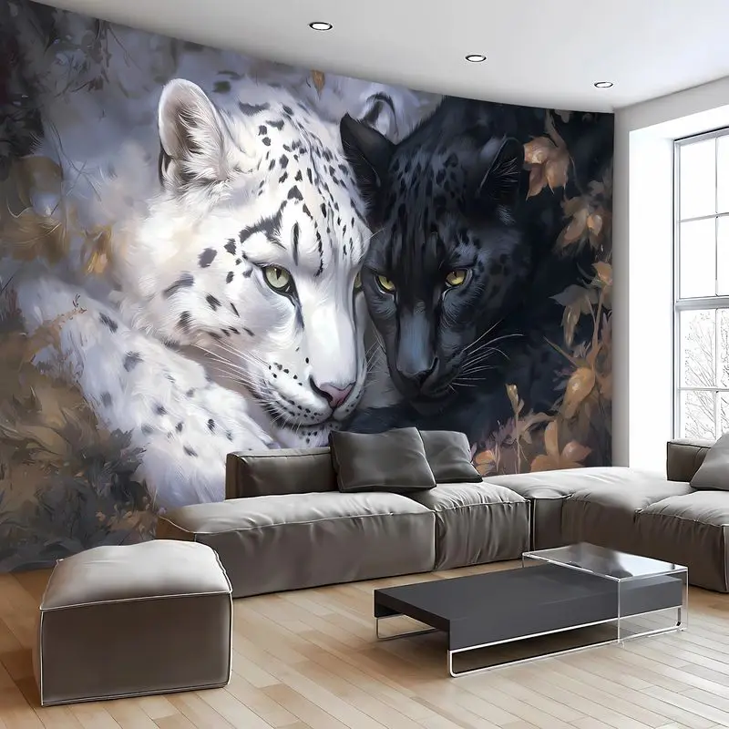 VIKAMA Black and White Snow Leopard Black Leopard Vintage Tapestry Hanging Cloth Trendy Cool Wall Decoration Room Decoration