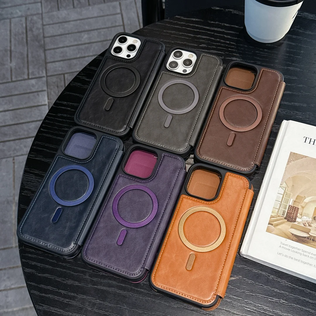 

All-Inclusive Flip Case For iphone 16 Pro Max Magsafe Embossed PU Leather Card Slot Cash Pocket Soft Cover