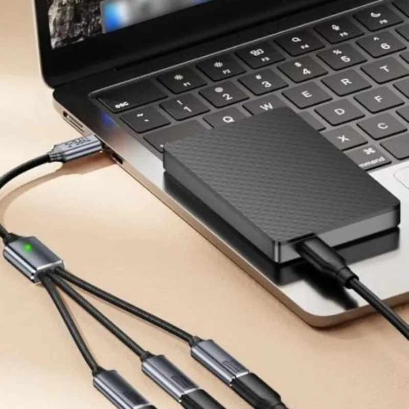 USB /Type C Splitter Cable 3 In 1 Multi Ports Male To Female Adapter Cord Charging Cable 480Mbps High-speed Data Transfer Wire