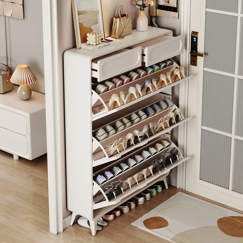 Ultra Thin Shoe Cabinet, Wood Tipping Bucket Shoe Rack, FSC EU E1 Standard, Modern Shoe Organizer, Entryway Storage Furniture