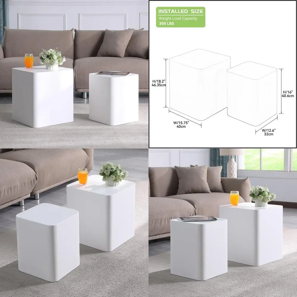 

Modern Nesting Coffee Table Set for Living Room, 2-Piece Small Side Tables, Easy Assembly Nightstand for Bedroom