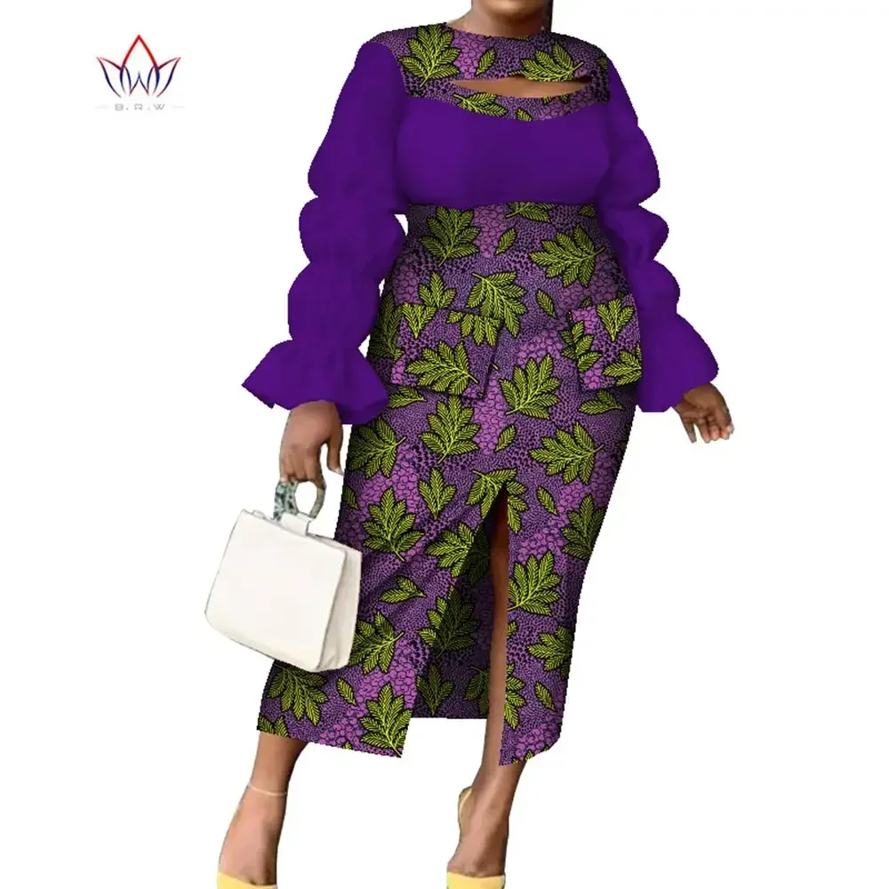 African Traditional Clothing for Women Lantern Sleeve Cotton Fabric Pachwrok Women Dress Dashiki Plus Size Party Dress WY8277