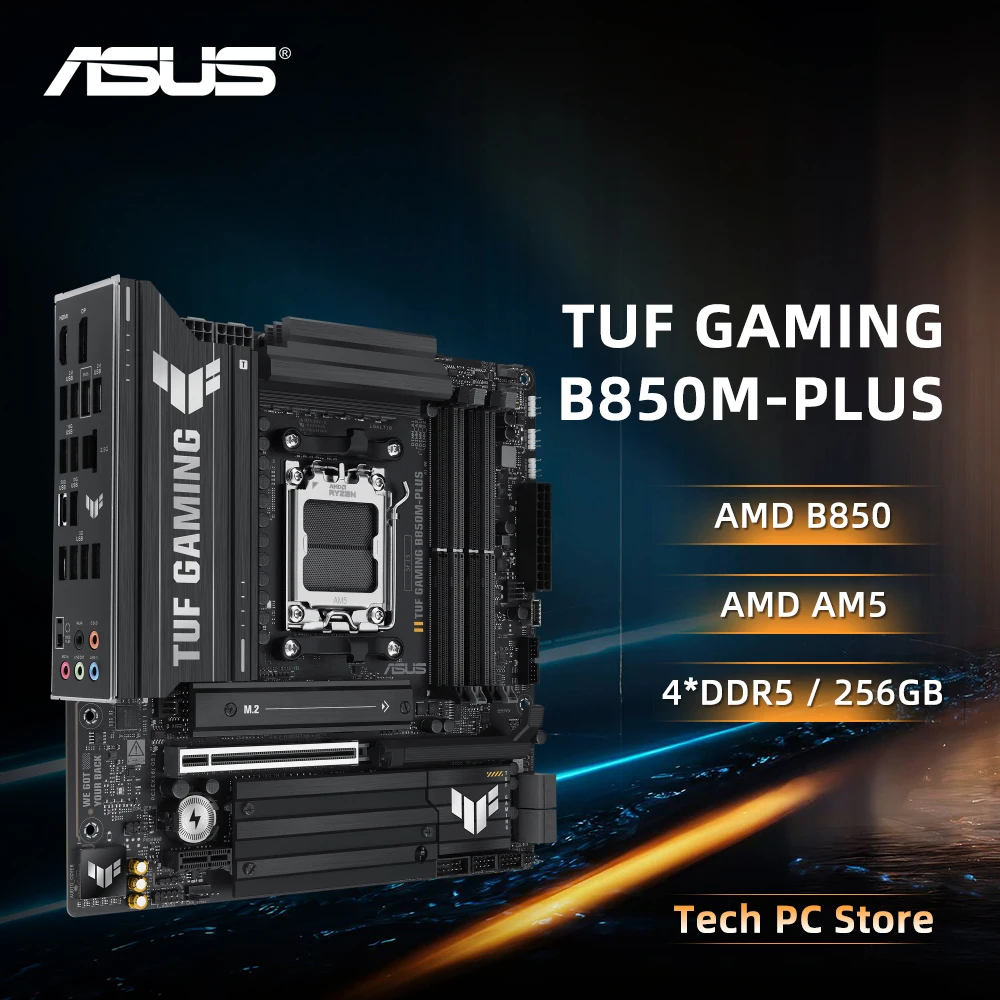 ASUS TUF GAMING B850M-PLUS AMD B850 DDR5 256GB PCIe 4.0 Socket AM5 Support Ryzen 9800X3D/7800X3D/8700F/9600X 24.4 x 24.4cm