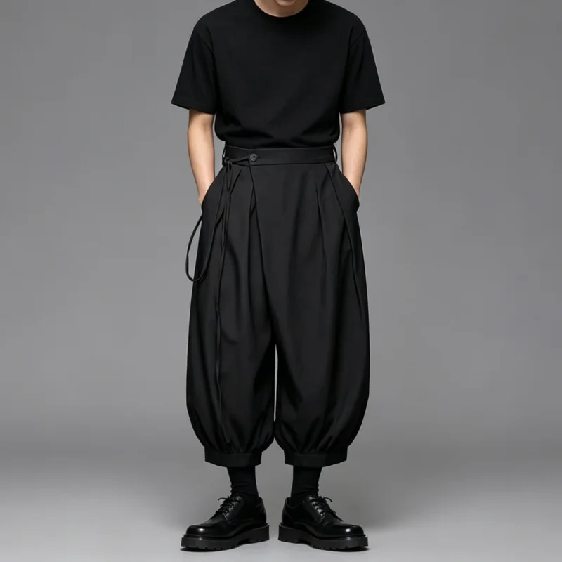 Men'S Casual Pants Japanese Dark Samurai Lantern Pants Loose High-Waisted Wide-Leg Cropped Pants Trendy Casual Pants A37