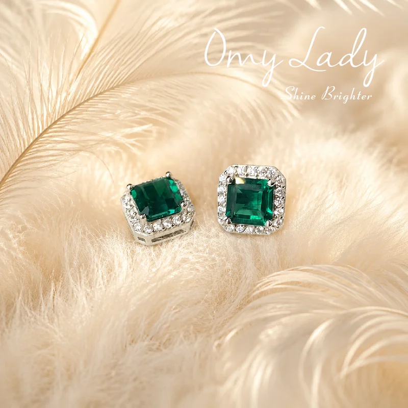 OMY LADY, Shine Brighter,S925 Sterling Silver Lab Grown Emerald Earrings, Tower Cut 66mm Gemstones