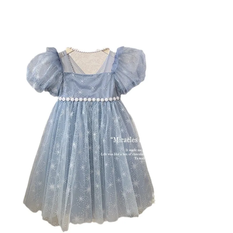 2024New Girls' Summer Dress gonna in Tulle con maniche a bolle per bambini alla moda dolce grazioso vestito da principessa