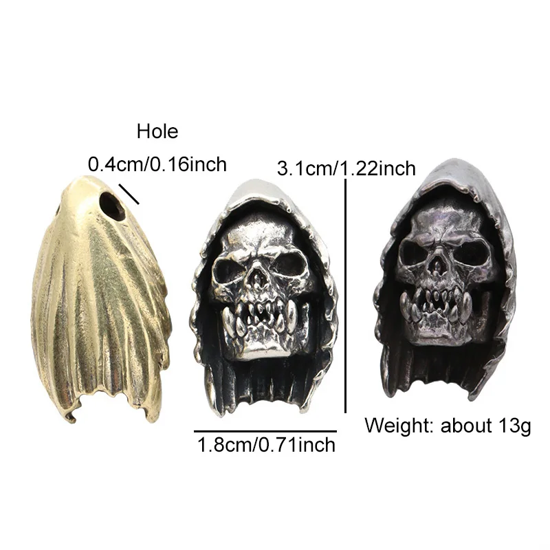 Cloak Wander Orcish Skull Head Brass Knife Bead DIY Paracord Bracelet Accessories Outdoor EDC Tool Umbrella Rope Lanyard Pendant