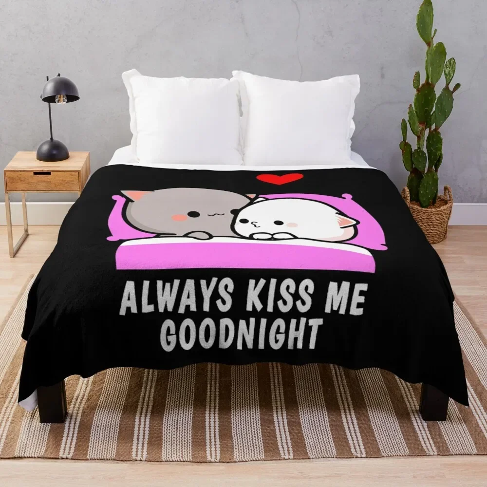 

Peach Cat and Goma Always Kiss Me Goodnight Throw Blanket Large Custom Retros Furrys Blankets