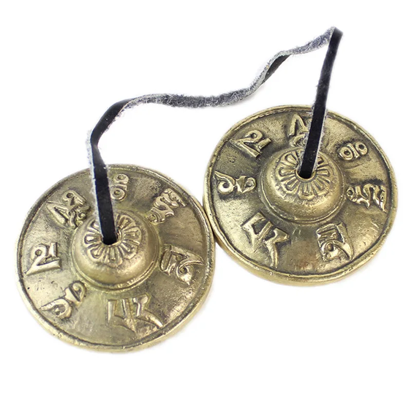 Yoga Handcrafted Tibetan Meditation Tingsha Cymbal Bell with Buddhist The Eight Auspicious Symbols