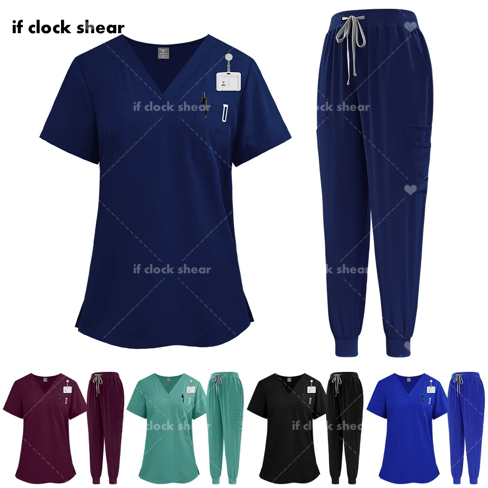 Top medici + pantaloni tuta da infermiere medico uniformi chirurgiche Set di scrub clinici per donna accessori per infermiere abbigliamento da lavoro per salone di bellezza Spa