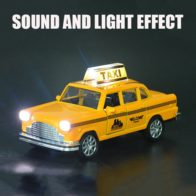 1:36 Simulation Retro Taxi Classics Alloy Cars Toy Diecasts Vehicles Metal Model Car Decoration Sound Light Toys For Children