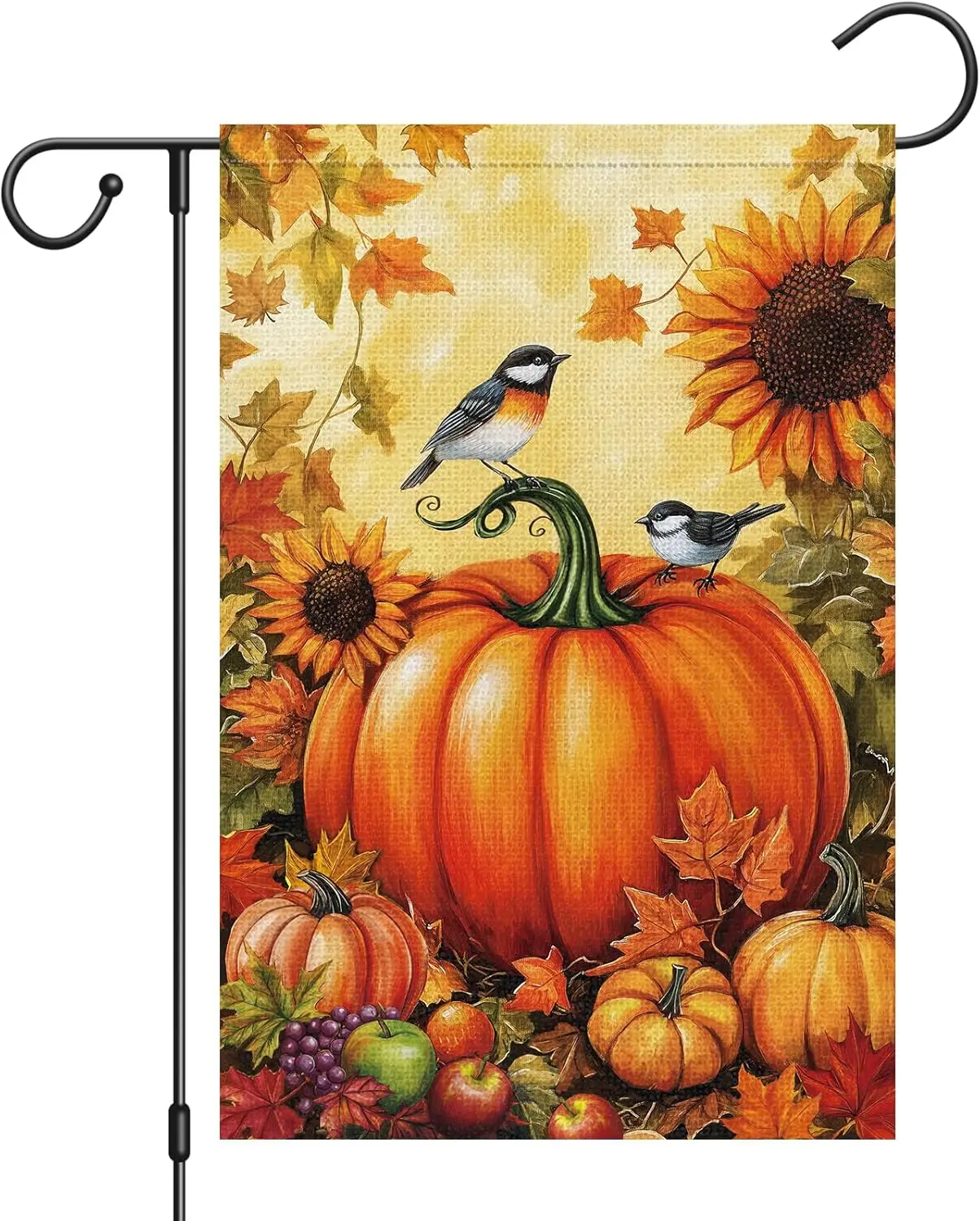 Heyfibro Fall Pumpkin Garden Flag 12x18 Double Sided Burlap, Autumn Sunflower Birds Yard Flags for Thanksgiving Rustic Seaso UUN