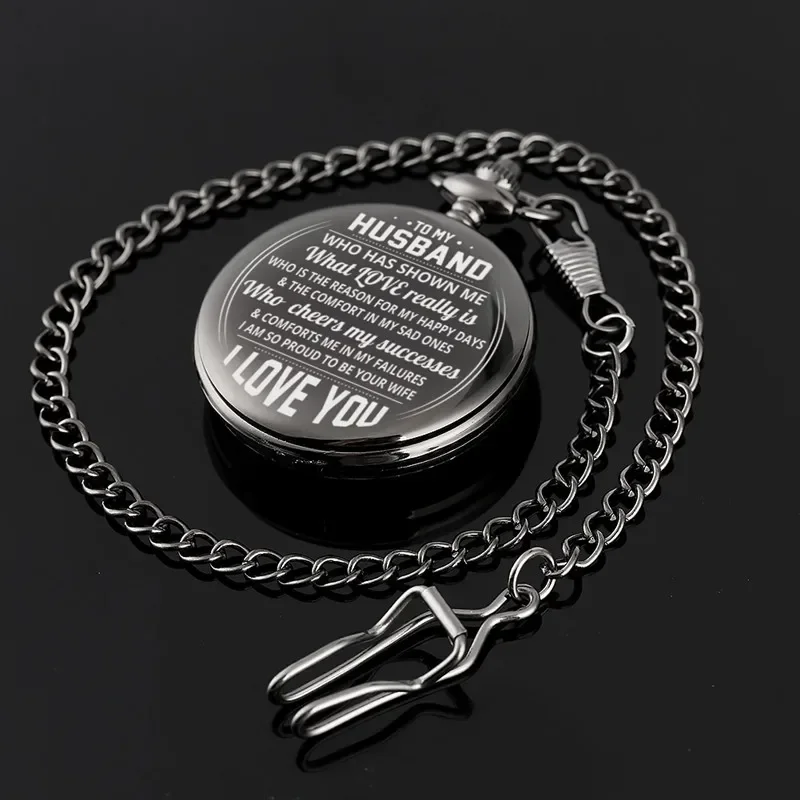 Creative Pocket Watch I Love You To My Husband Quartz Movement Clock with Pendant Chain Anniversary Gift To Lover Timepiece