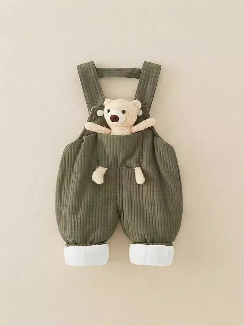 

Cute Teddy Bear Baby Overalls High Cotton Soft Autumn Green Suspender Pants for Newborn Toddler 0-3Y Outdoor Wear