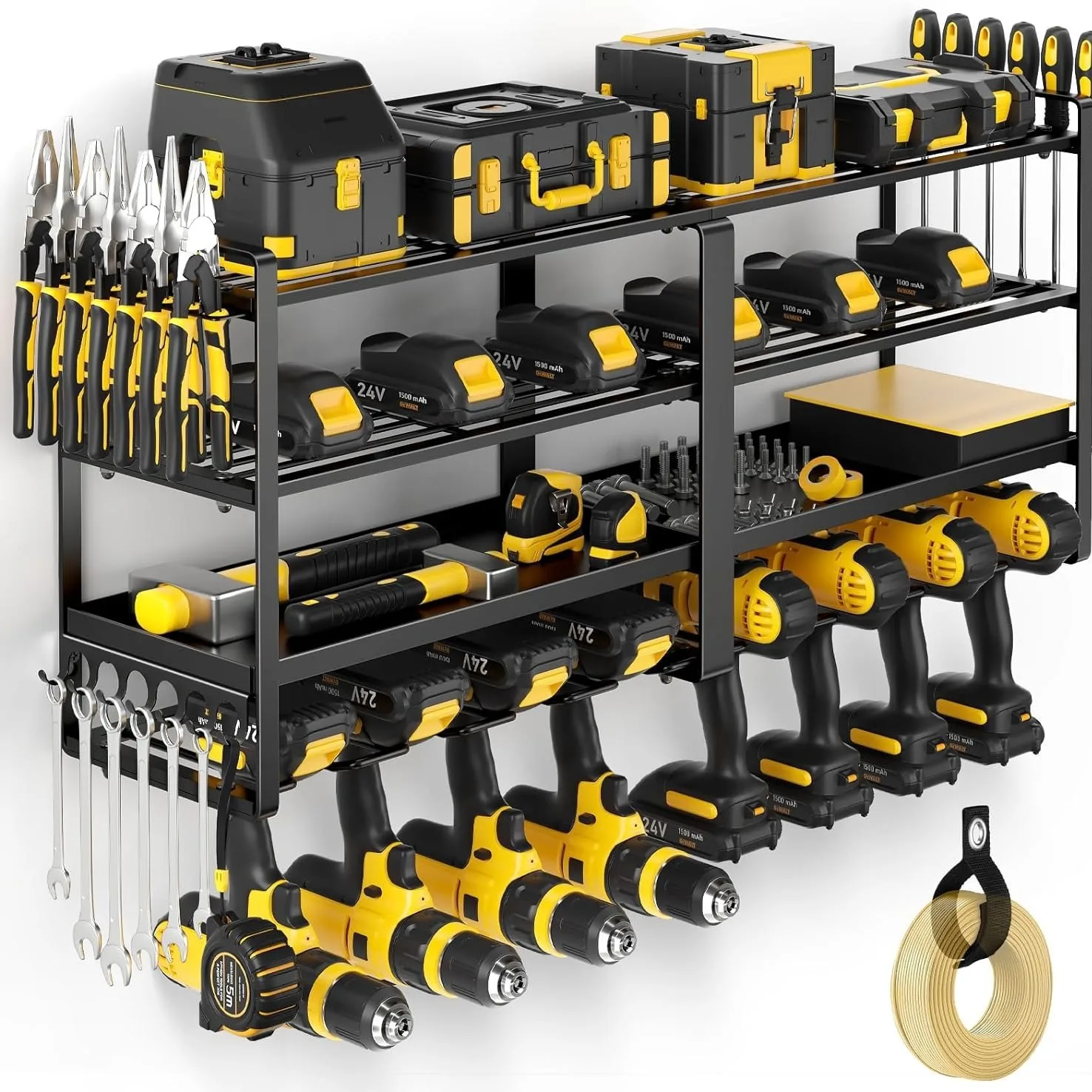 

Многоуровневая настенная стойка для электроинструментов и сверл, органайзер для гаража, сверхпрочная, черная, для винтов и инструментов