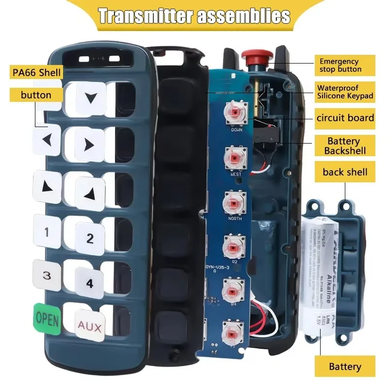 High Quality Single Speed IP68 Waterproof Crane Wireless Industrial Remote Control 12-Button for Electric Hoist