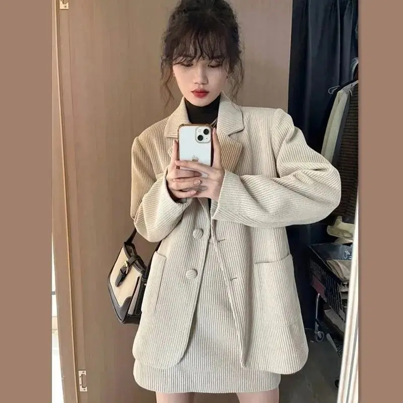 Two-Piece Small Fragrant Style Suit Jacket And Skirt Women 2024 Autumn Winter New Style High-End Japanese Long-Sleeved Suit