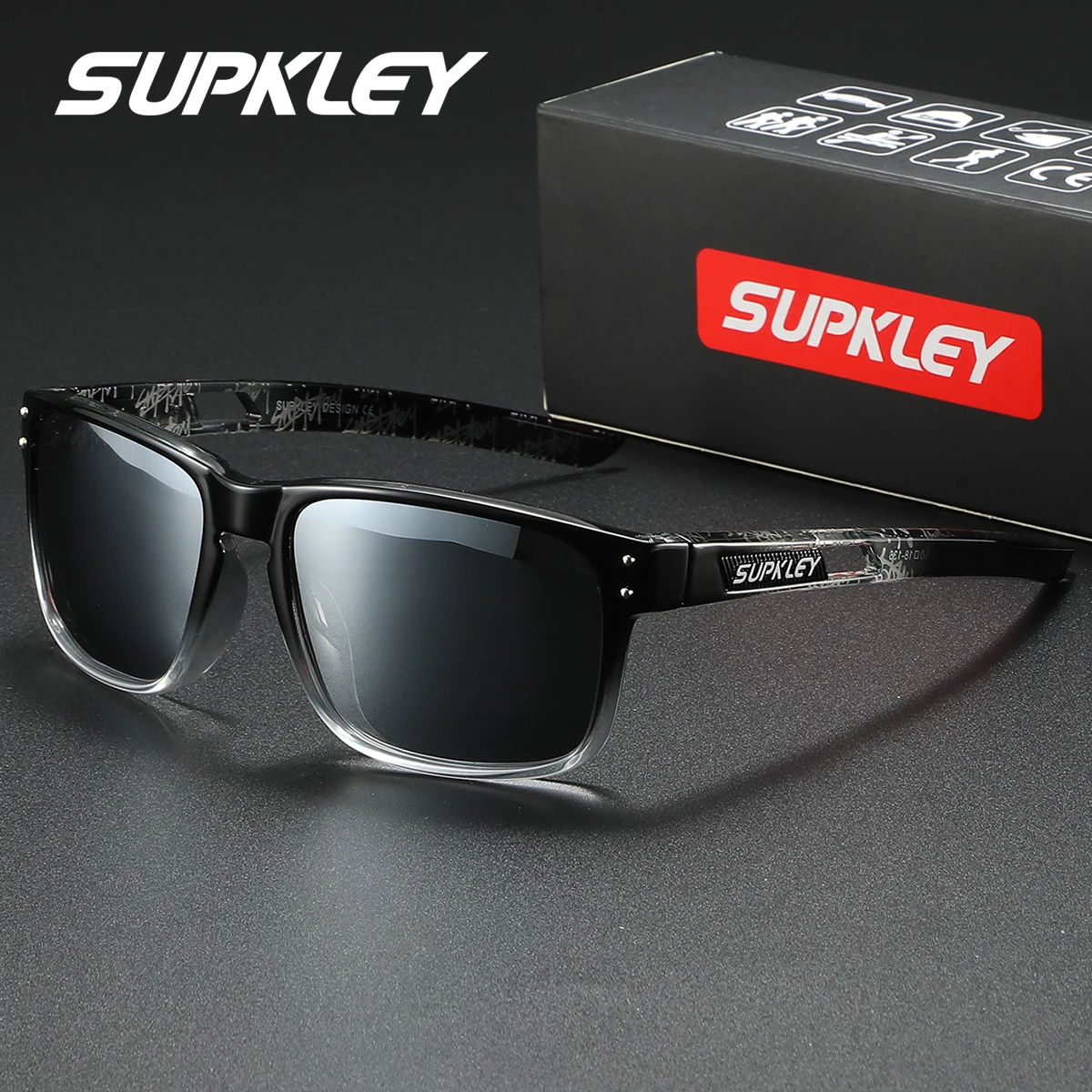 

SUPKLEY модные солнцезащитные очки в спортивном стиле с поляризационной пленкой в квадратной оправе с защитой от ультрафиолета для вождения уменьшают блики