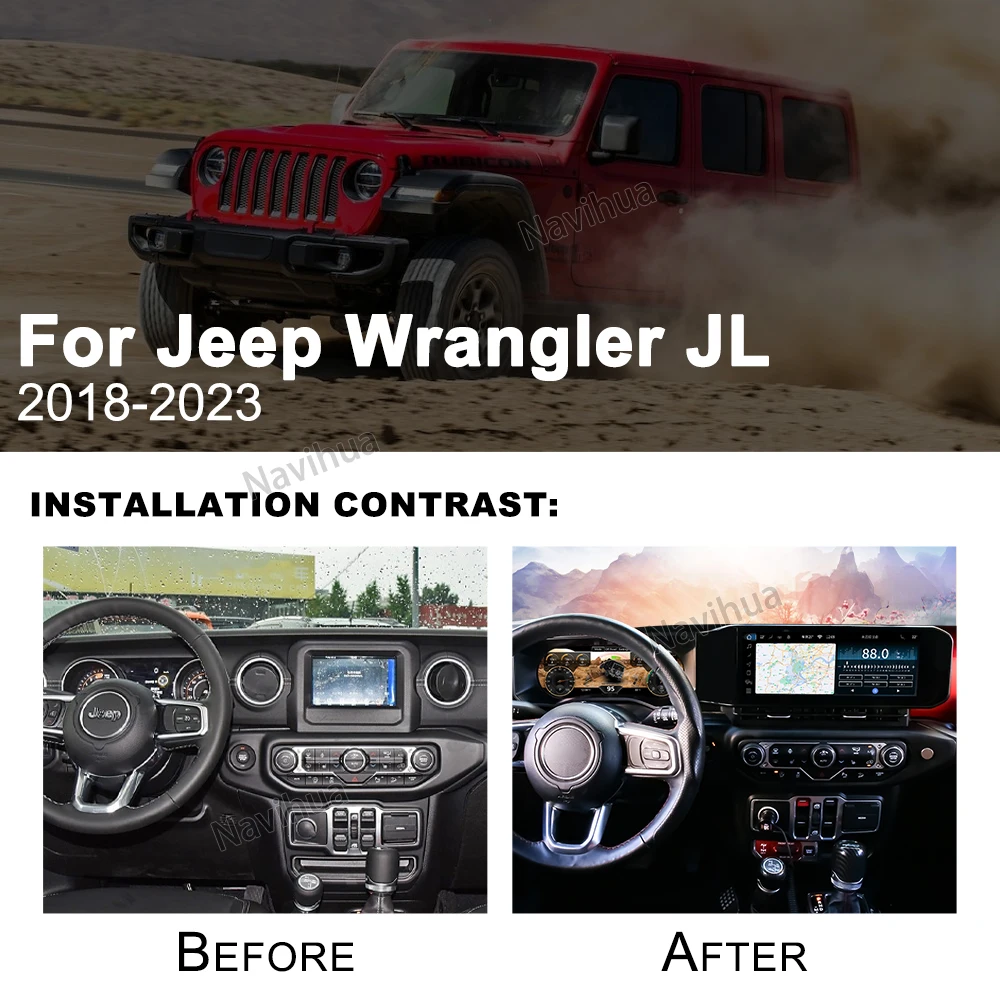 NaviHua Dual Screen New Design For Jeep Wrangler JL 2018 2022 LCD Dashboard Android Car Radio Speedometer Auto Headunit Monitor