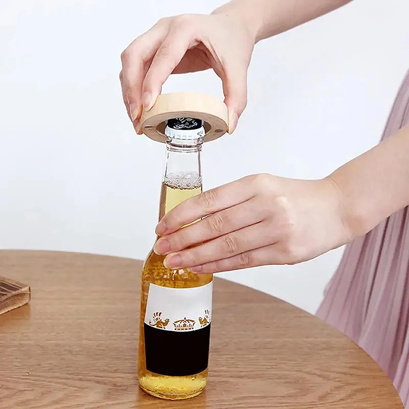 

Круглый бамбуковый Открыватель для пивных бутылок, креативные Открывашки для коктейлей и напитков с магнитом, магнитные кухонные аксессуары на магните