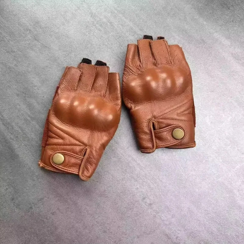 

Motorcycle Gloves Men Women Riding Cycling Protective Gear Cowhide Genuine Leather Half Finger Anti Fall Anti Slip Outdoor Sport