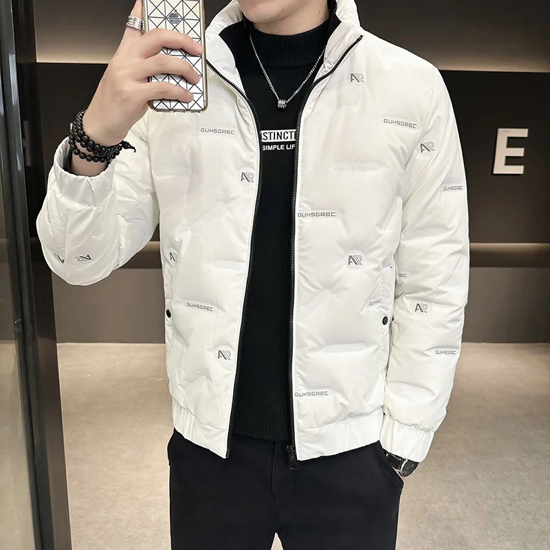 

Lightweight Padded Jacket Men's Winter Fashion Versatile Warm Thickened Stand Collar Casual Outerwear Waterproof White Duck down