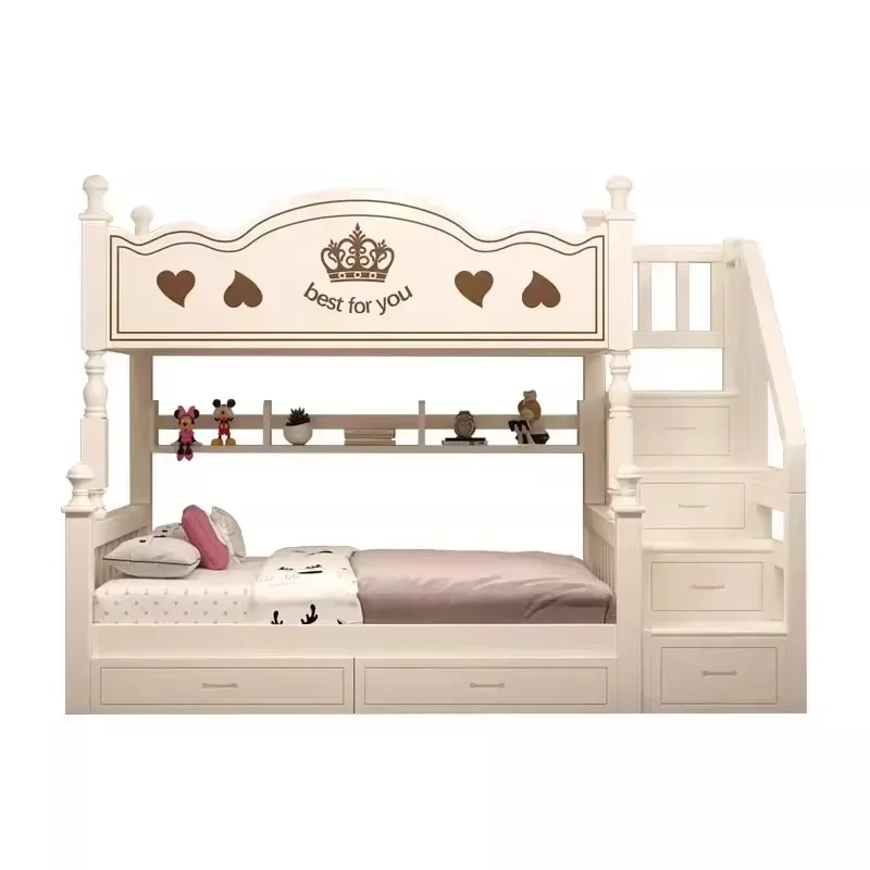 Modern Design Multi-functional Children Use Twin Size Kids Wooden Bunk Beds With Stairs And Bookcase