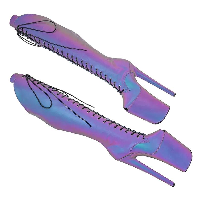 Leecabe 23CM/9 cali holograficzne górne buty do tańca na rurze z odkrytymi palcami wysokie obcasy buty do tańca na rurze