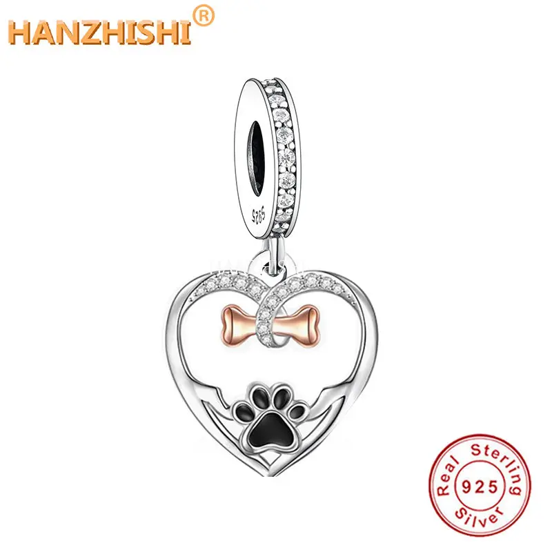 Authentic New Design 925 Sterling Silver Dog Footprint Bone HeartPendant Necklace Jewellery Women Fine Jewelry Anniversary Gift