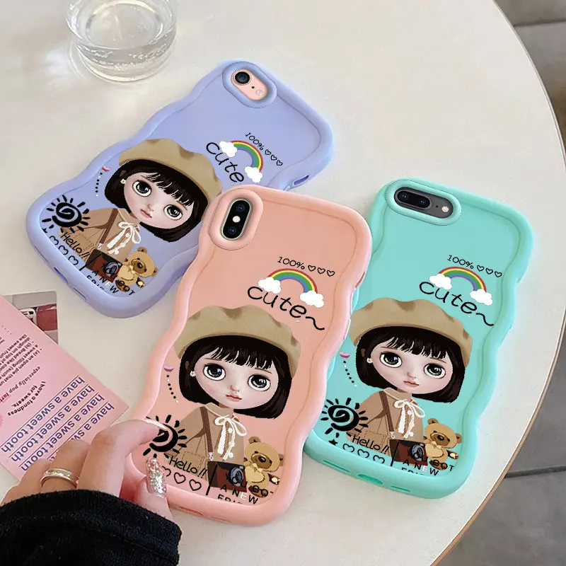 Cute Girl Macalong Phone Case for iPhone 7 8 PLUS SE 2020 2022 X XS MAX Soft Coque Wavy edged Shockproof Cover Fudna