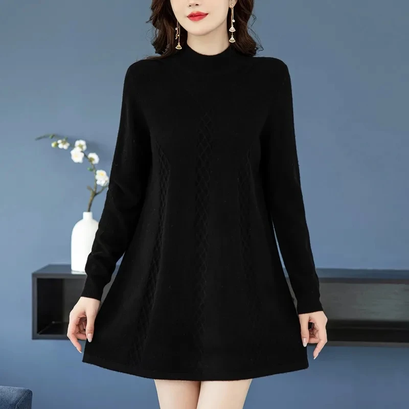 Autumn Winter Women Sweater Pullover New Korean Loose Long-Sleeve Knit Sweater Mid-length Bottoming Sweaters Female Clothes Tops