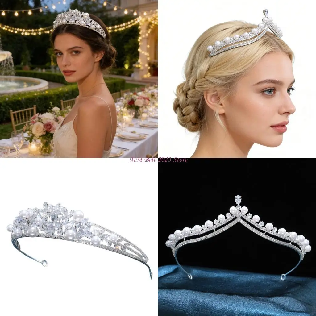 

49ME Luxurious Rhinestones Accented Royal Crowned Headdress Stylish Headwear For Women Girls Costume Event And Prom