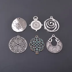 10pcs vintage style Antique Silver color  vortex Flower Round Charms Metal Pendants DIY Making Earrings Women  Jewelry