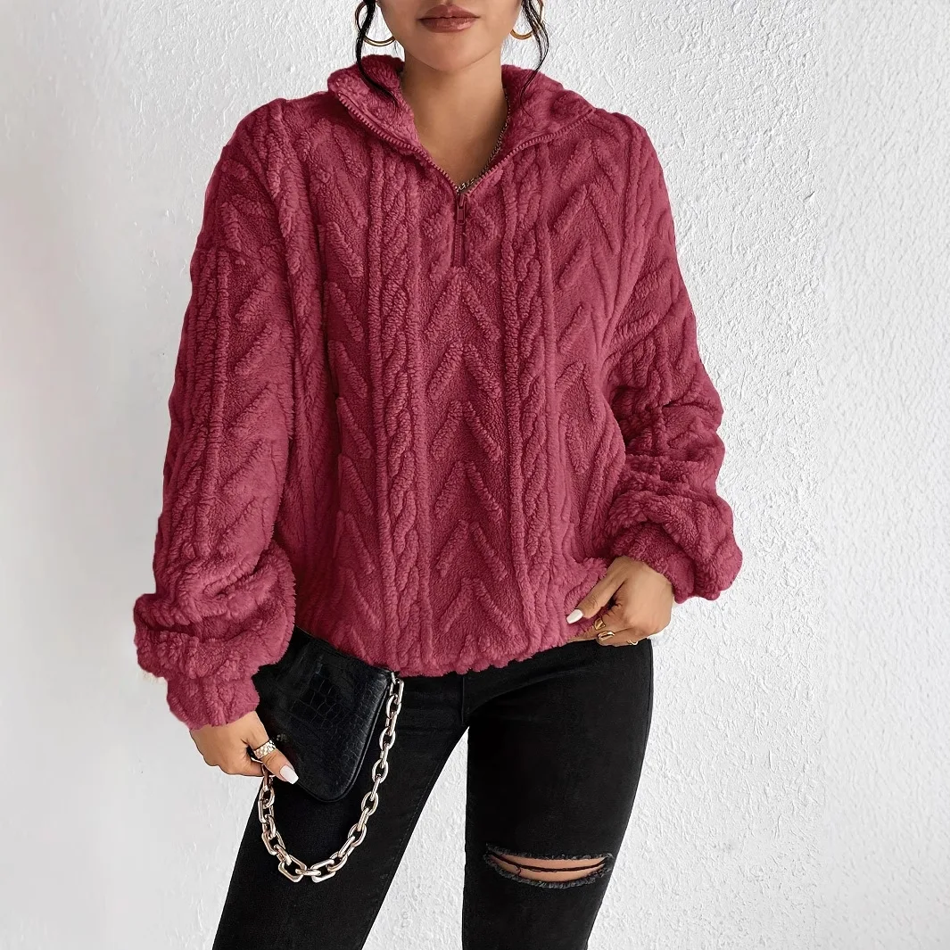 

Женский двусторонний плюшевый пуловер, топ с защелкой и крючком на молнии спереди, хит продаж, повседневный свитер