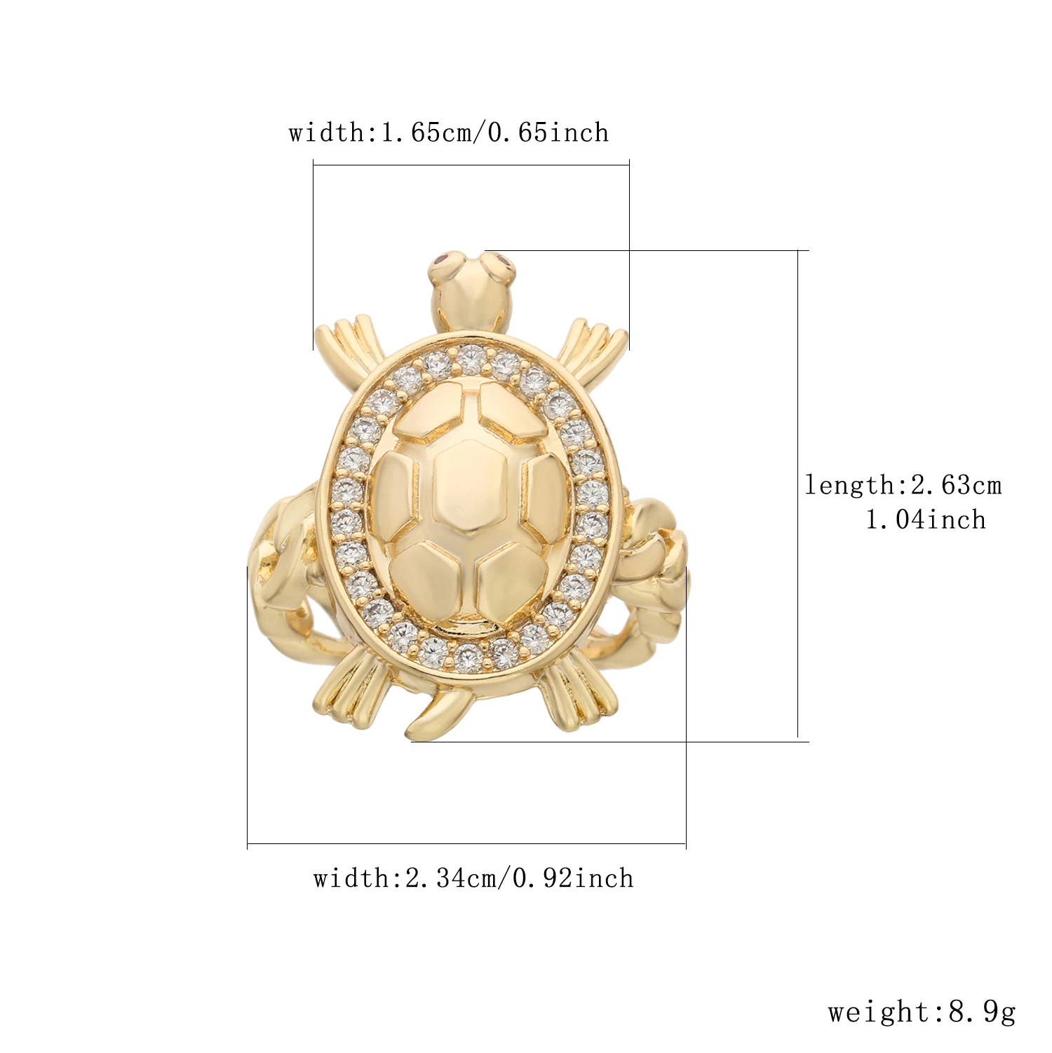 New turtle animal ring copper material inlaid with zircon electroplated with 14k gold size 789, support wholesale