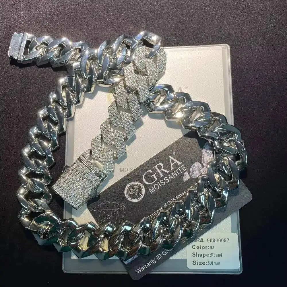 22MM Custom Hip Hop Moissanite Diamond 925 Cuban Link Chain Heavy Cuban Chain for Anniversary Iced out Jewelry