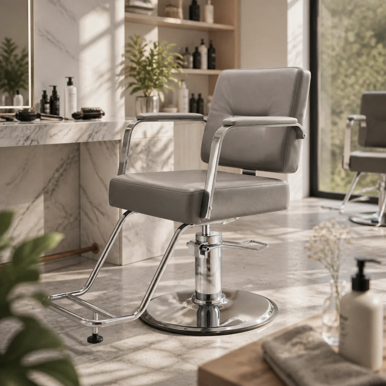 Heavy Duty Salon Chair Lift Pump Chrome Finished Hydraulic Cylinder with Lever 125 Mm Stroke for Salon Owners