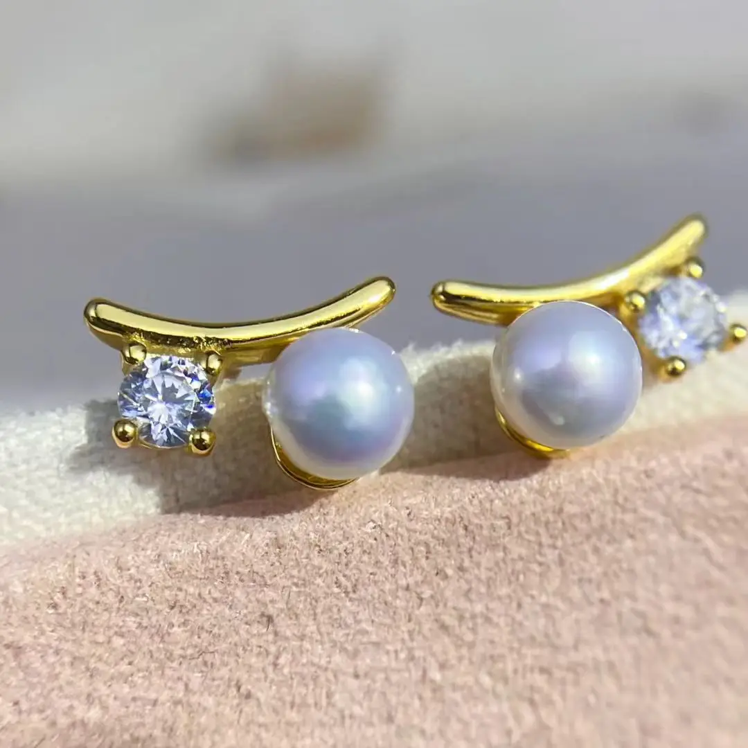 

Wholesale S925 Sterling Silver Earrings Mount Findings Settings Base Mounting Parts Accessory for 4-5mm Pearls 5 pairs/lot