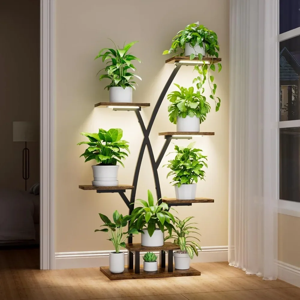 

Plant Stand With Grow Lights-7Tiered Corner Shelf for Multiple Plants,Flower Holder Display Rack for Indoor Home Patio Balcony