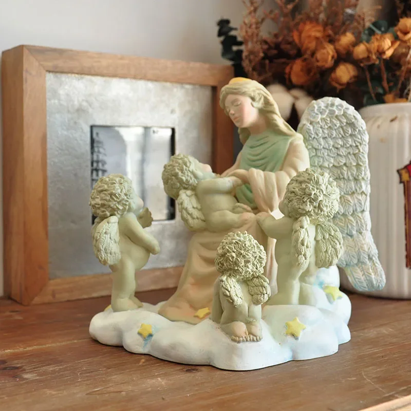 Resin Angel Mom and Child Miniature Statue Ornament Cute Sculpture Modern Art Sketch Model Home Decoration Accessories Figurine