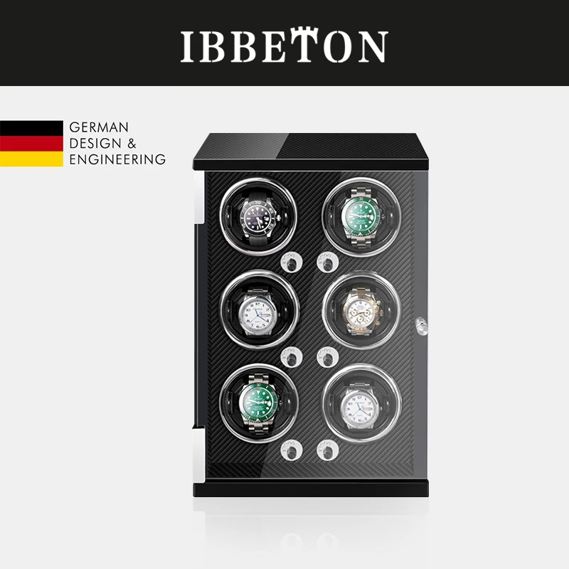 Imagem -04 - Ibbeton Luxo Automático Assista Winder Mabuchi Mute Motor Madeira Vertical Quad Rotador com ac Caixa de Relógio Energia Luzes Led