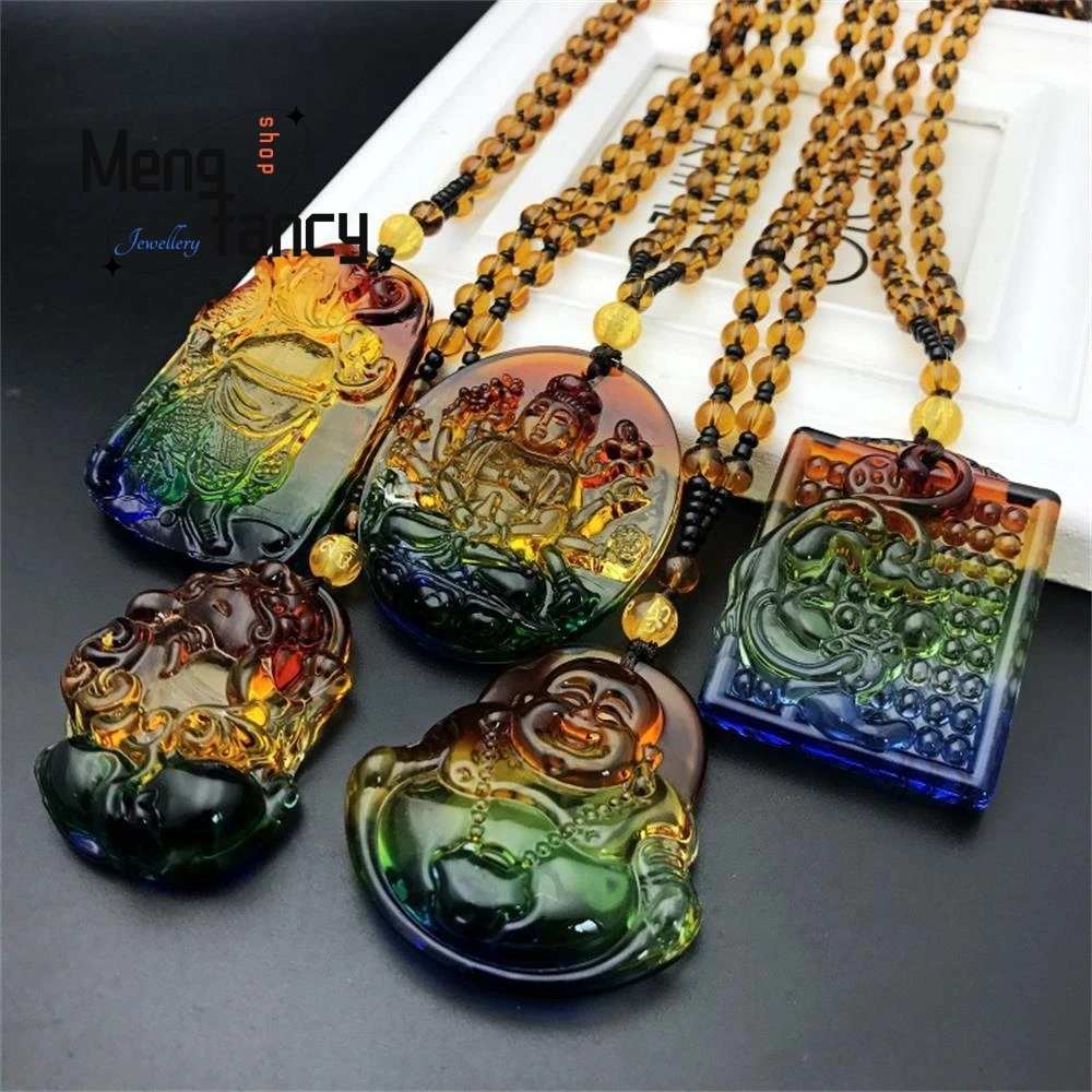 Natural Ancient Three Colours Glaze Guanyin Buddha Pendant Exquisite Handicraft Mascot Best Selling Fashion Jewelry Holiday Gift