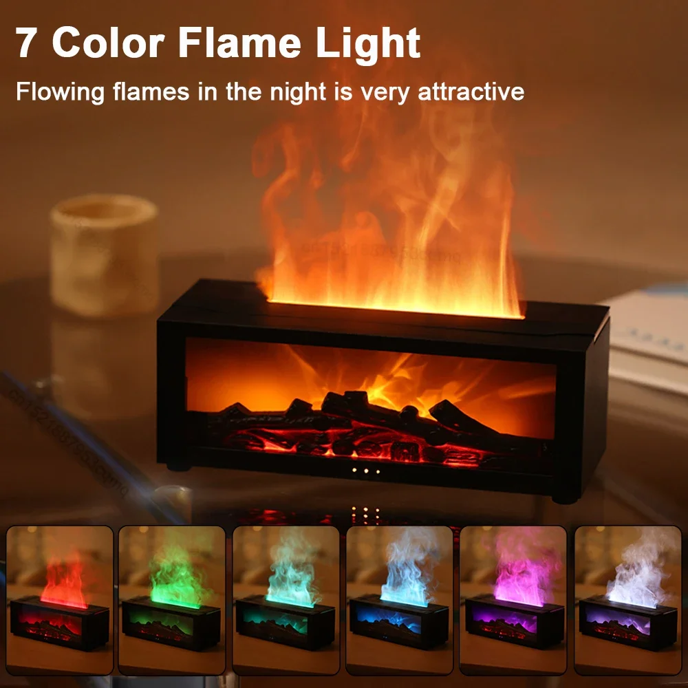 2026 New Flame Aroma Humidifier, 7 Color Fireplace Effect, 3 Timers with Remote, Quiet USB Essential Oil Diffuser for Home