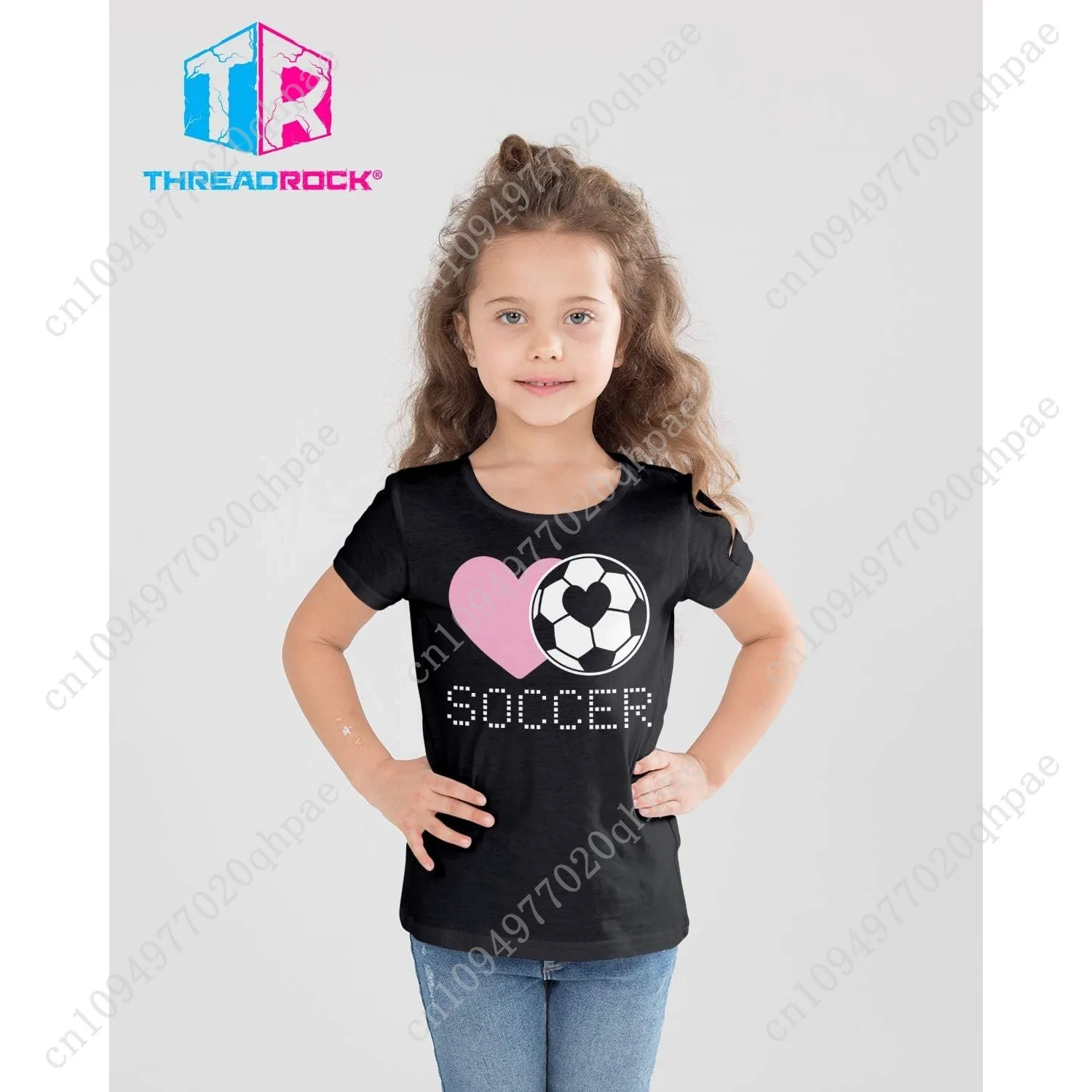 Threadrock Big Girls' Love Heart Soccer Fitted T-Shirt